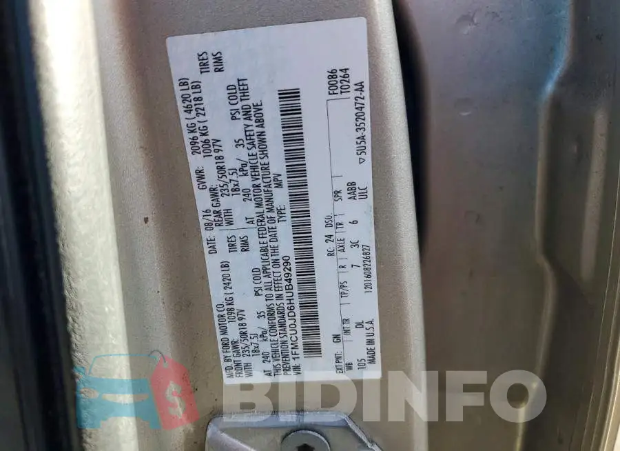 1FMCU0JD6HUB49290 Photo# 13