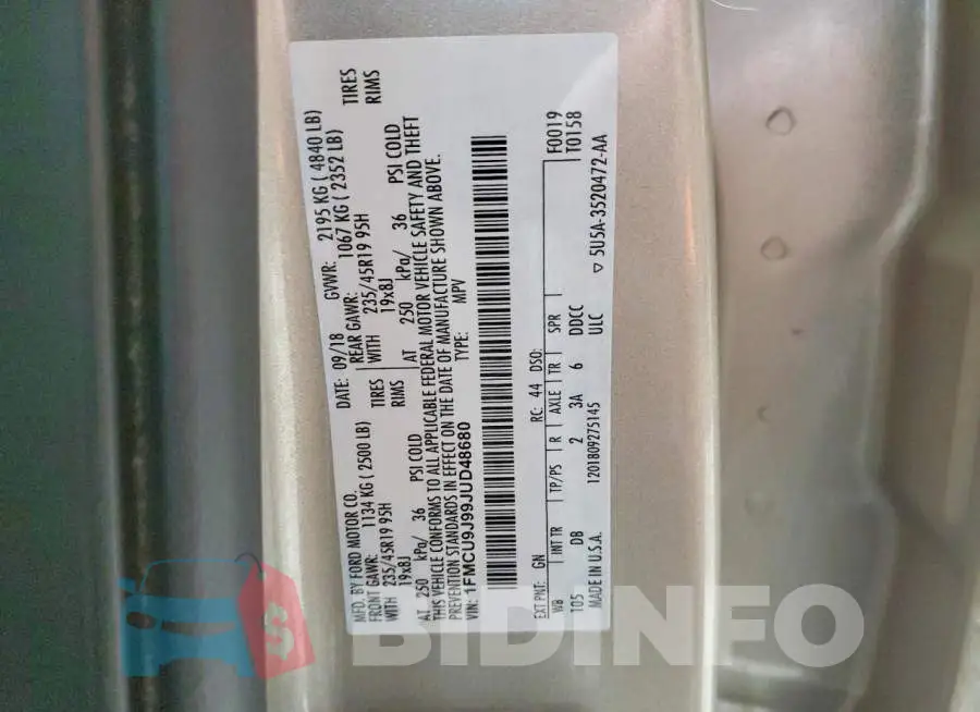 1FMCU9J99JUD48680 Photo# 13