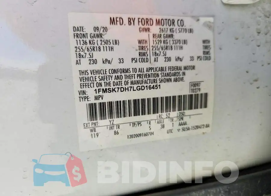 1FMSK7DH7LGD16451 Photo# 13