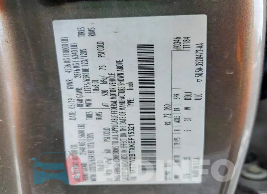 1FT7W2BTXKEF15321 Photo# 12