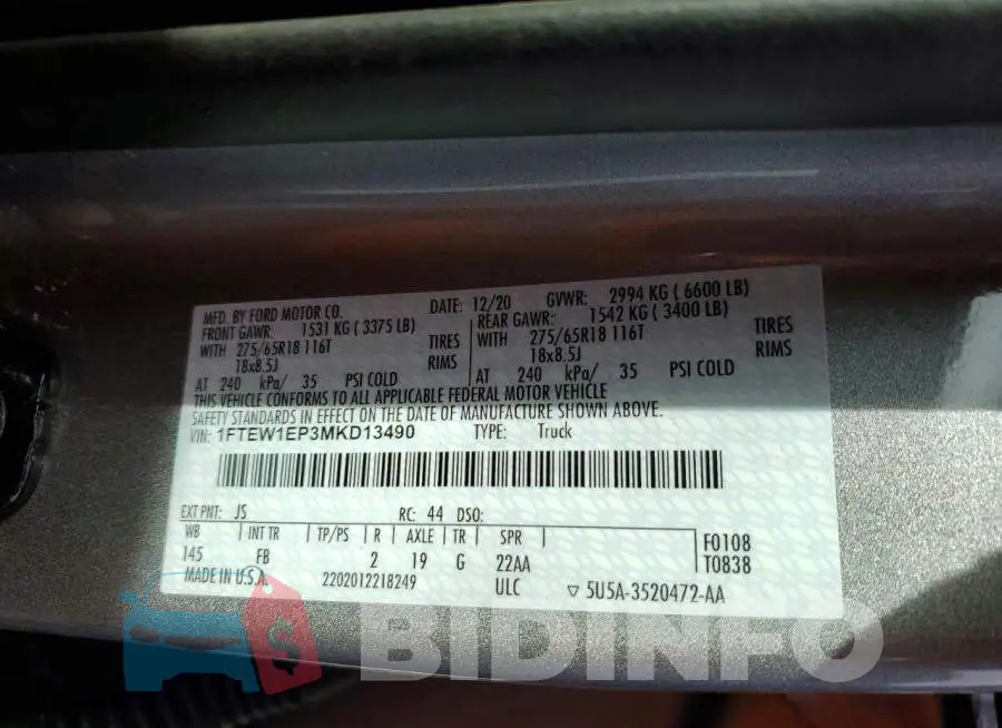 1FTEW1EP3MKD13490 Photo# 12