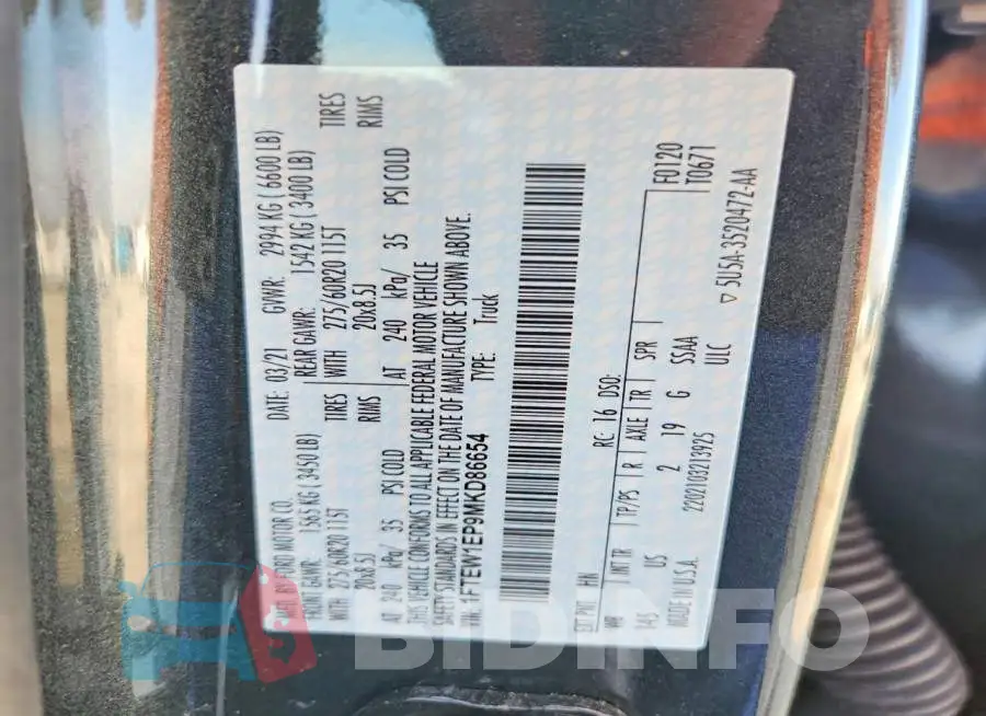1FTEW1EP9MKD86654 Photo# 12