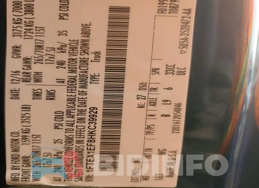 1FTEX1EF8HKC39929 Photo# 12