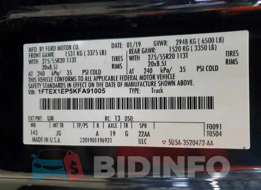 1FTEX1EP5KFA91005 Photo# 12