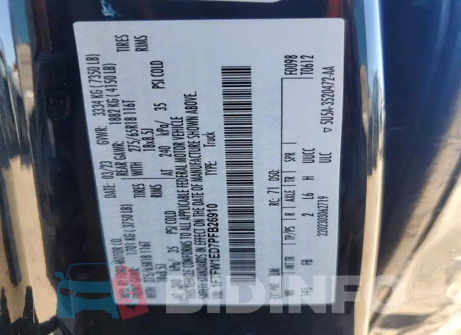 1FTFW1ED7PFB26910 Photo# 13