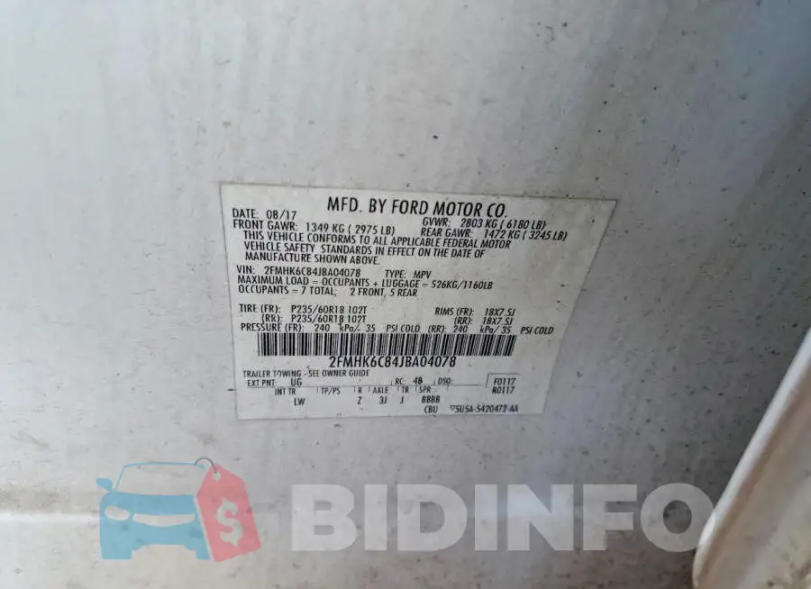 2FMHK6C84JBA04078 Photo# 13