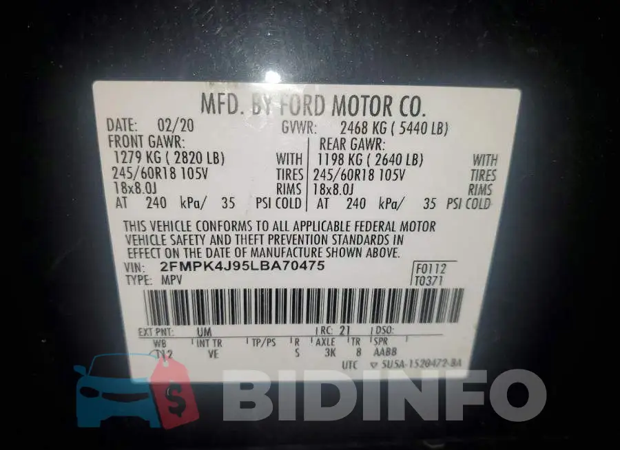 2FMPK4J95LBA70475 Photo# 13