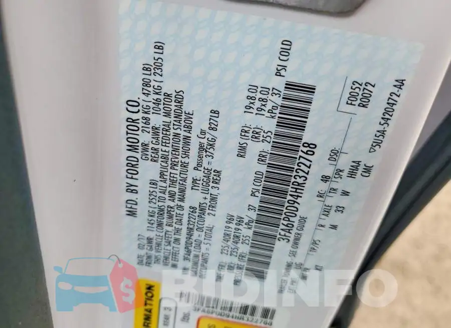 3FA6P0D94HR322768 Photo# 12