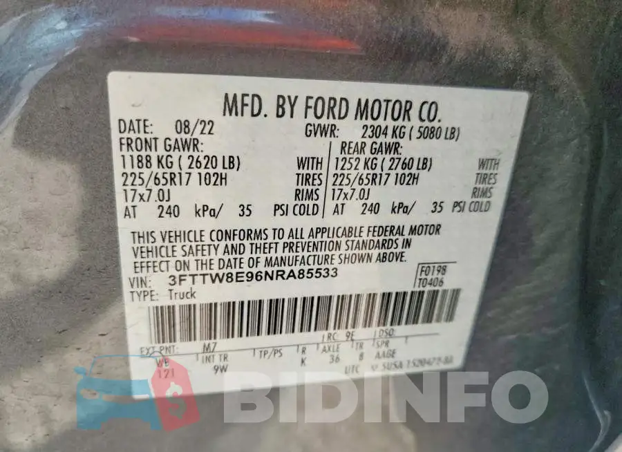 3FTTW8E96NRA85533 Photo# 13