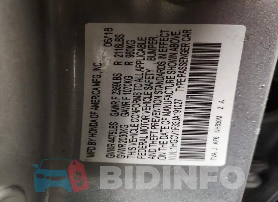 1HGCV1F33JA191027 Photo# 12