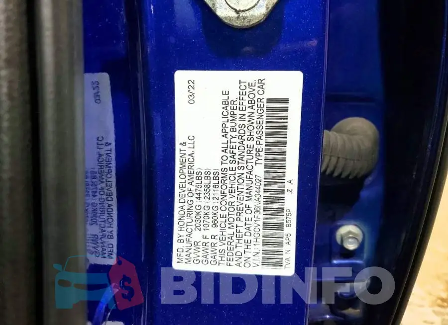 1HGCV1F36NA044027 Photo# 12
