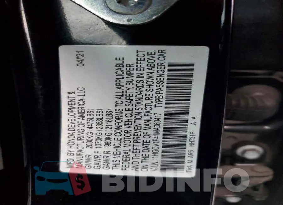 1HGCV1F41MA060417 Photo# 12