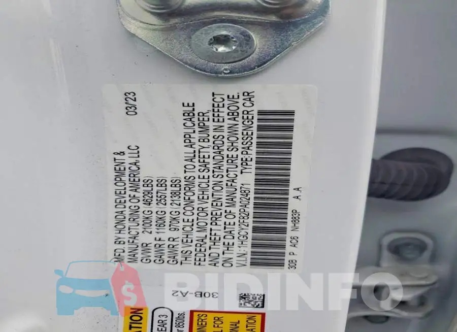 1HGCY2F82PA024871 Photo# 12