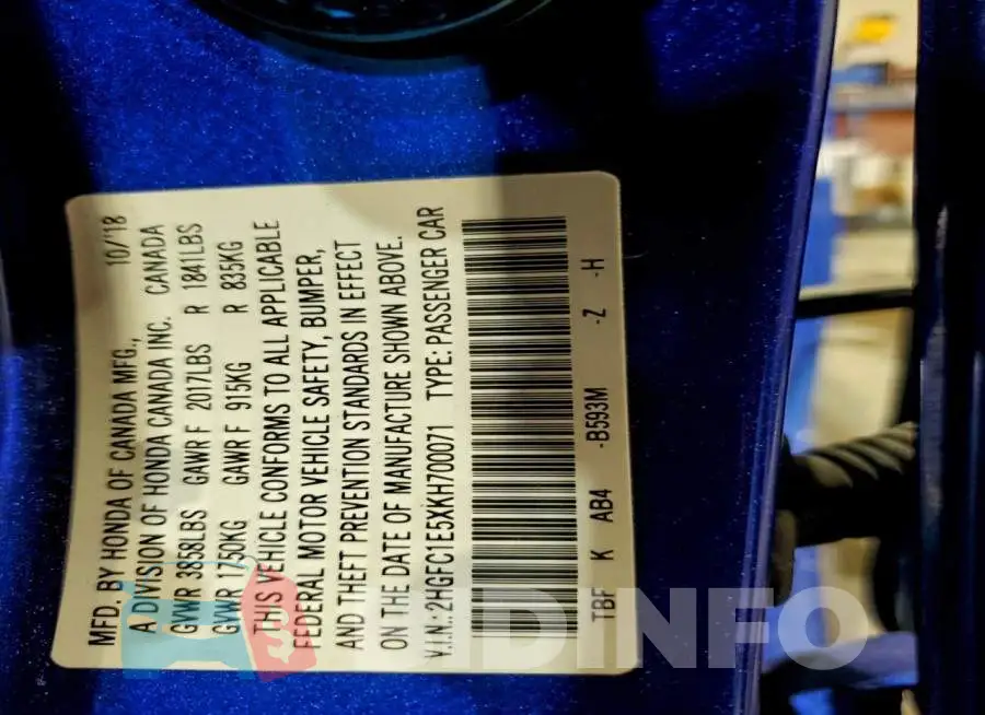 2HGFC1E5XKH700071 Photo# 13