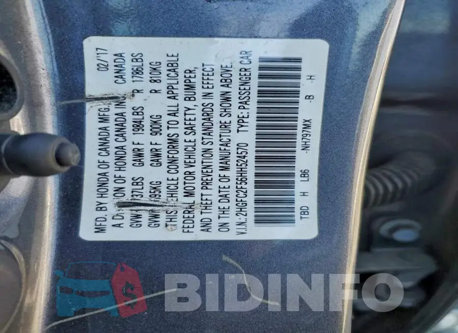2HGFC2F56HH524570 Photo# 12