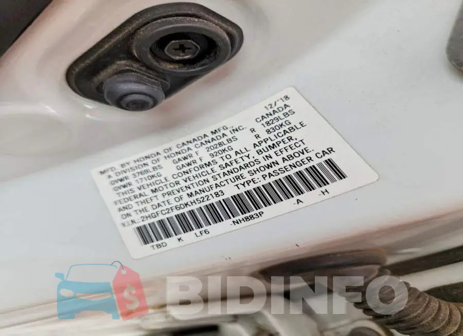 2HGFC2F60KH522183 Photo# 13