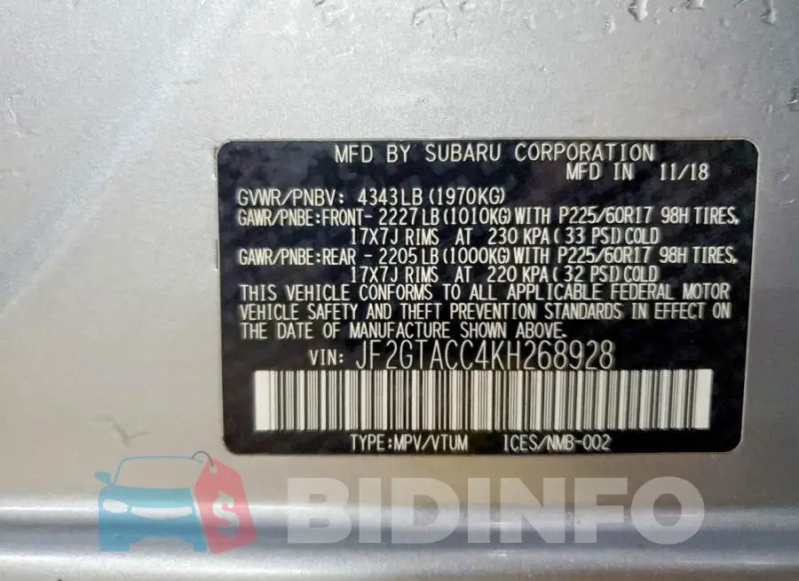 JF2GTACC4KH268928 Photo# 12
