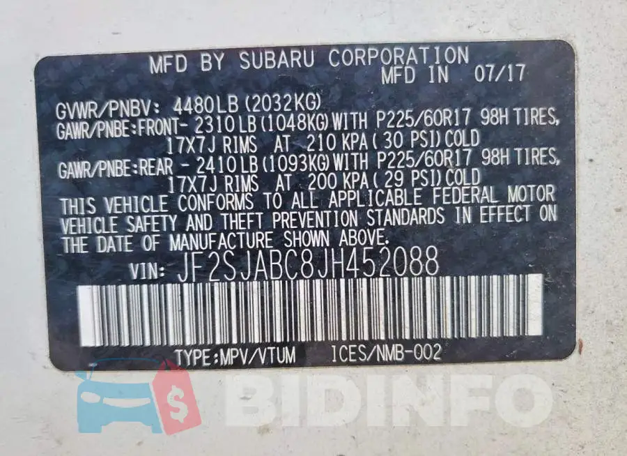 JF2SJABC8JH452088 Photo# 13