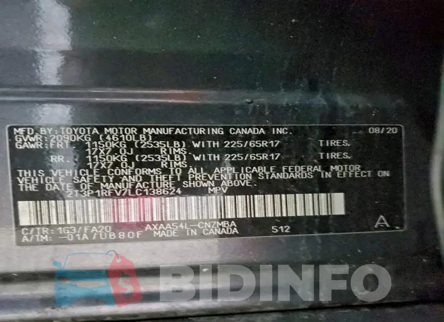 2T3P1RFV7LC138624 Photo# 13