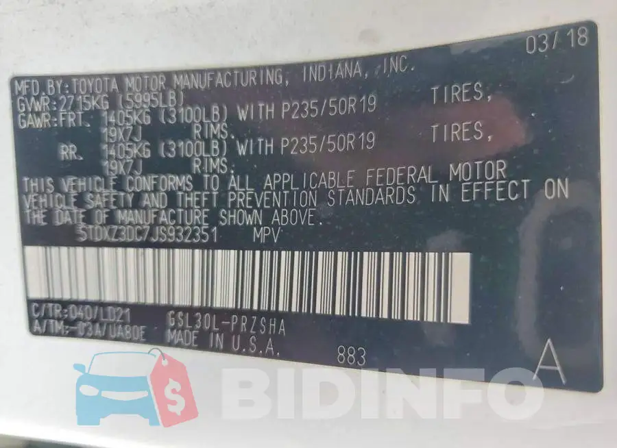 5TDXZ3DC7JS932351 Photo# 14