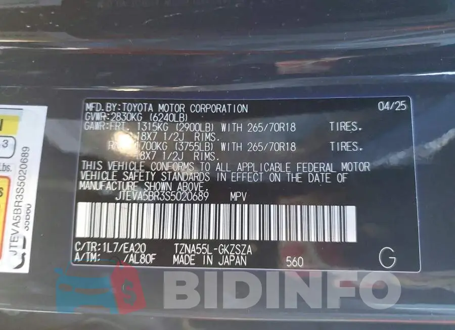 JTEVA5BR3S5020689 Photo# 12