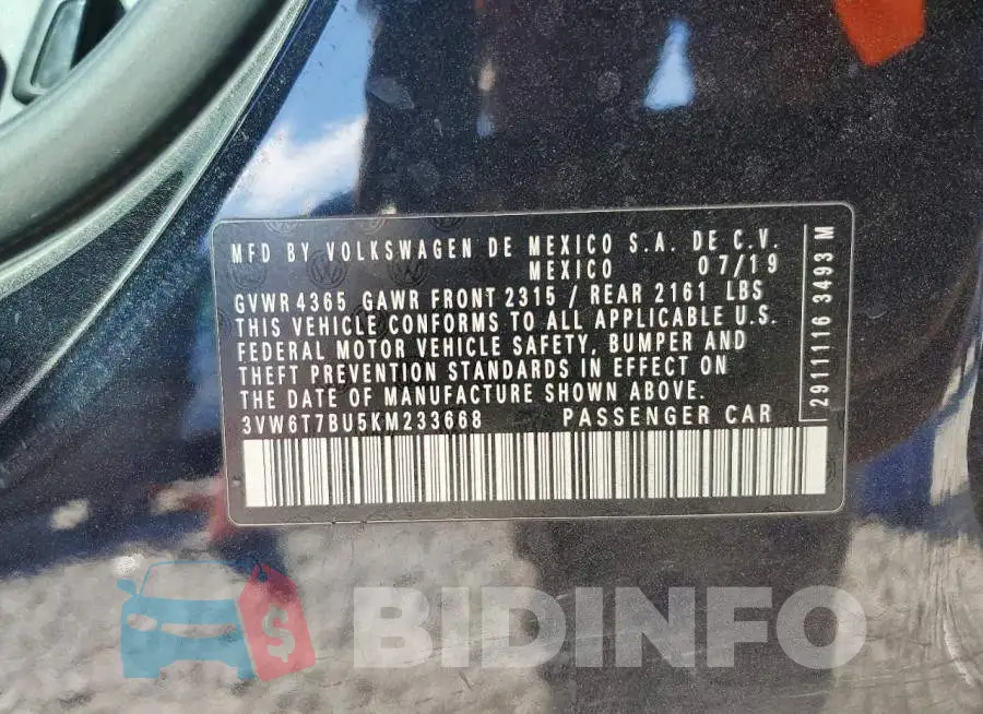 3VW6T7BU5KM233668 Photo# 12