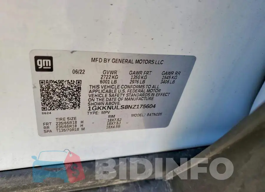 1GKKNULS8NZ175604 Photo# 13