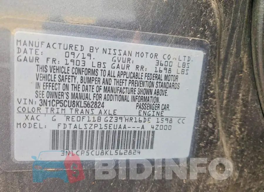 3N1CP5CU8KL562824 Photo# 10