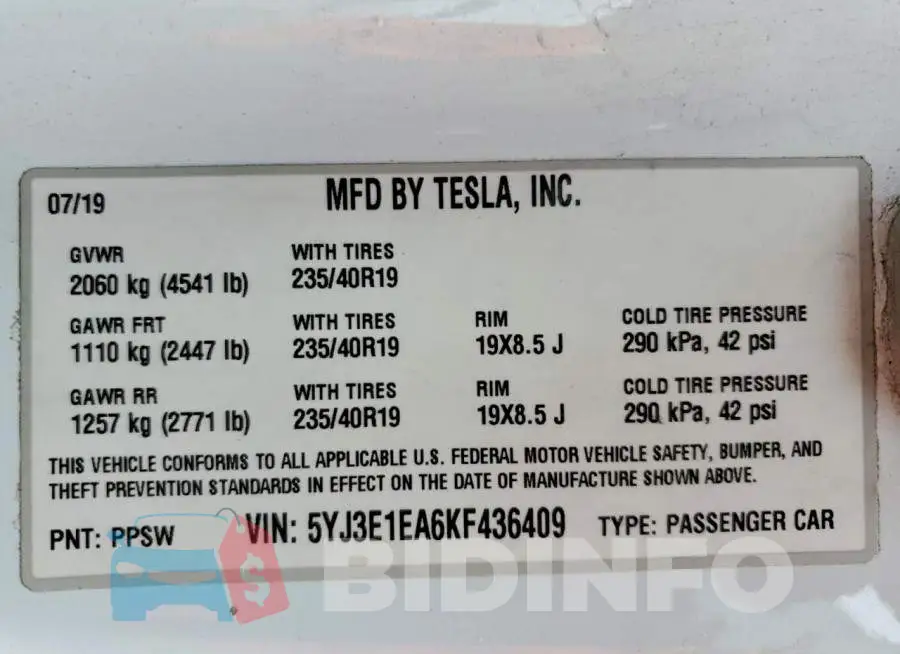 5YJ3E1EA6KF436409 Photo# 12
