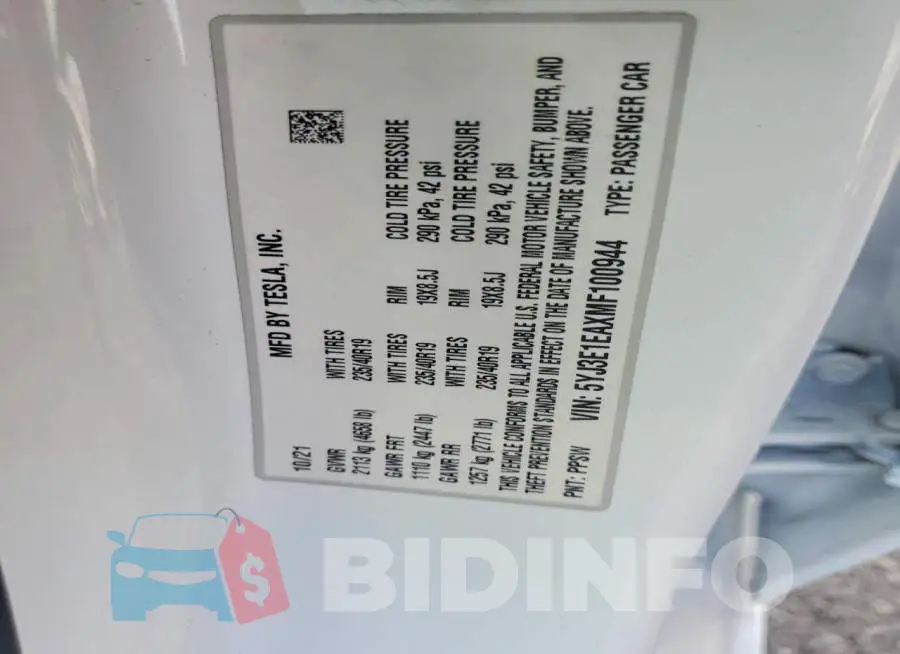 5YJ3E1EAXMF100944 Photo# 12
