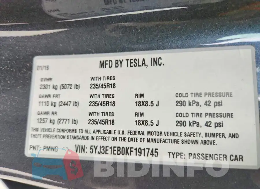 5YJ3E1EB0KF191745 Photo# 12