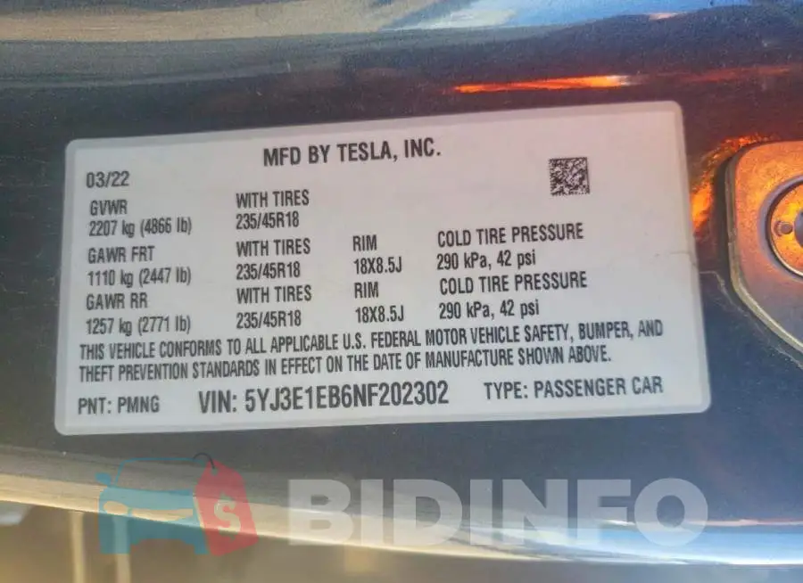 5YJ3E1EB6NF202302 Photo# 12