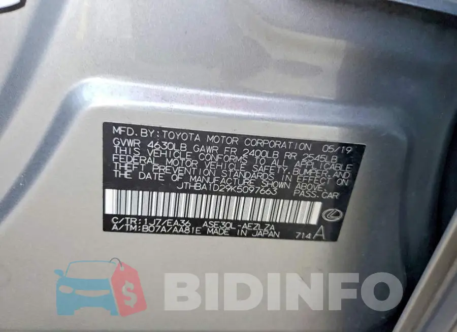 JTHBA1D29K5097663 Photo# 12