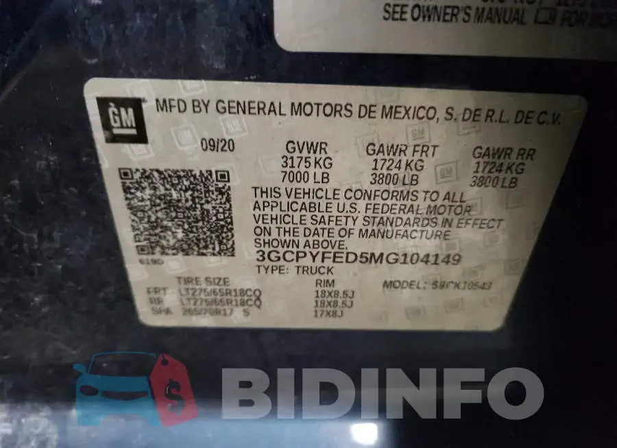 3GCPYFED5MG104149 Photo# 13