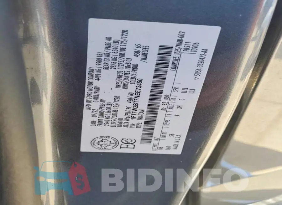 1FT7W2BT7NEE72450 Photo# 12