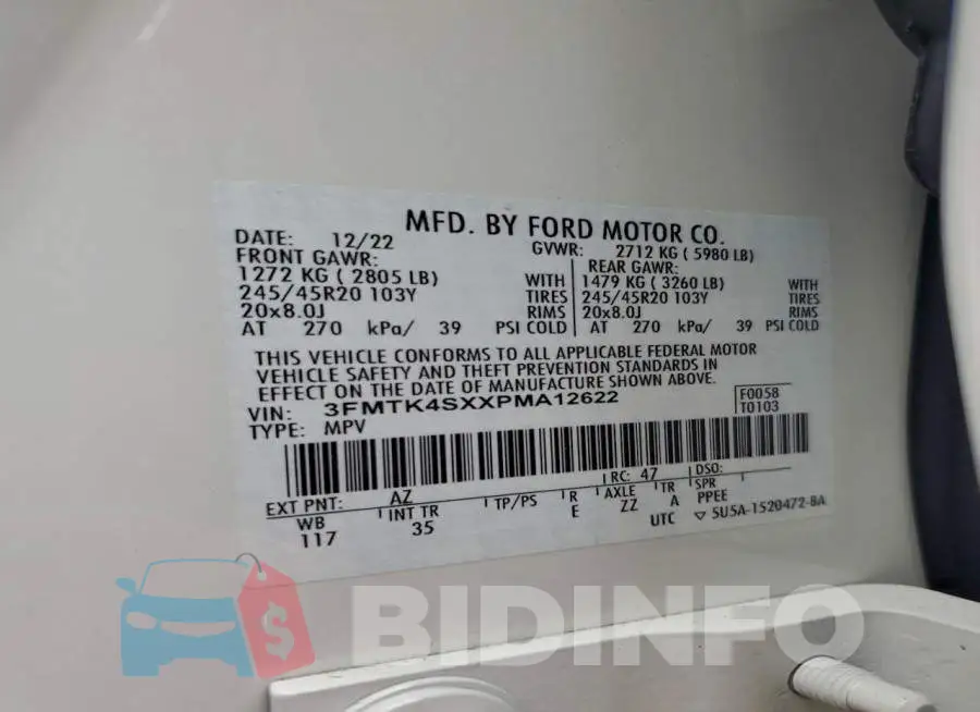 3FMTK4SXXPMA12622 Photo# 14