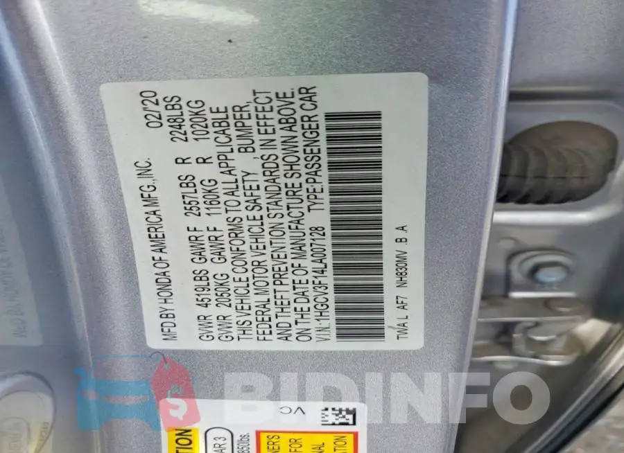 1HGCV3F14LA007128 Photo# 12