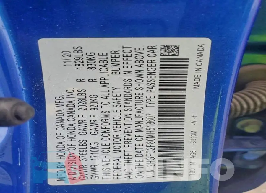 2HGFC2F80MH518607 Photo# 12