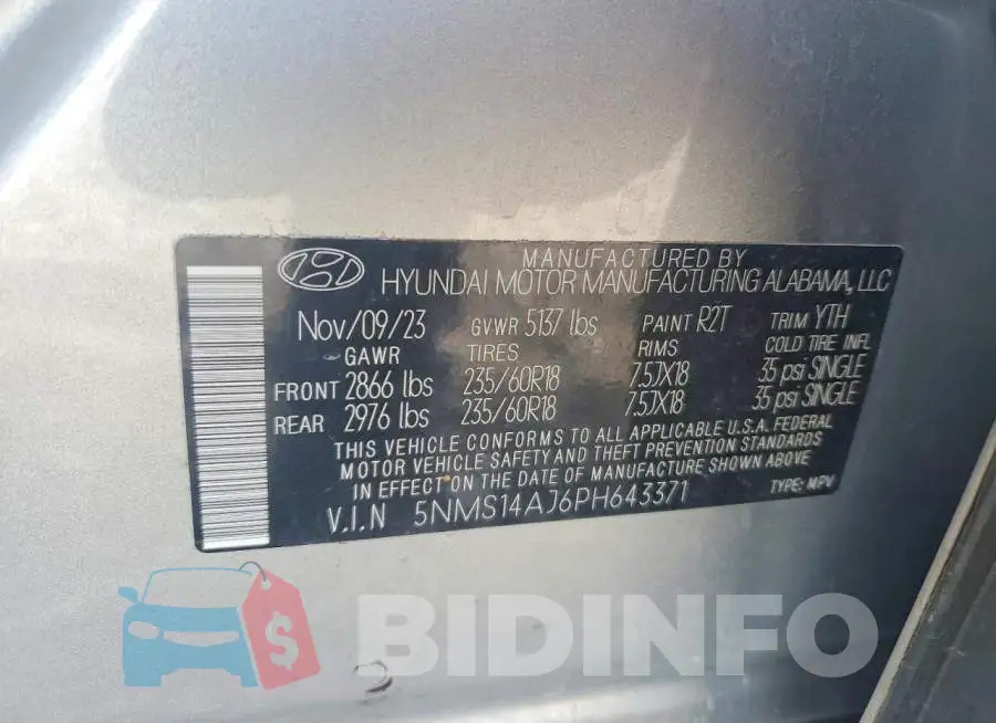 5NMS14AJ6PH643371 Photo# 13