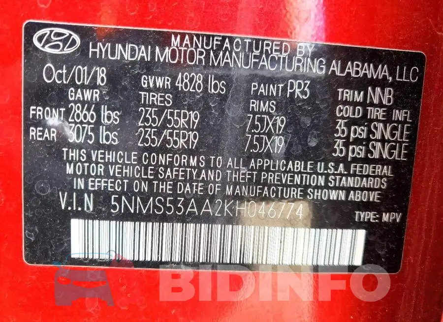 5NMS53AA2KH046774 Photo# 14