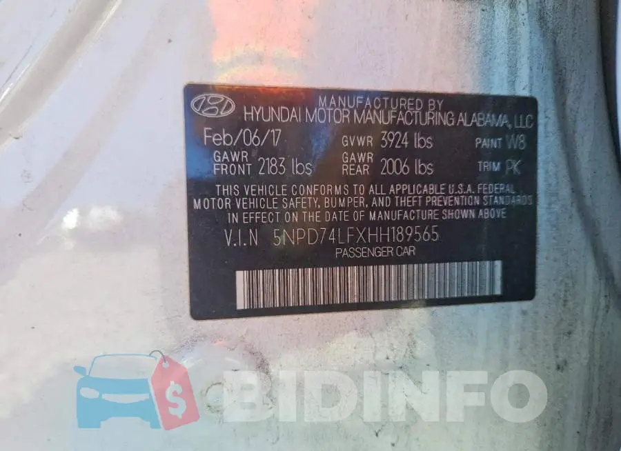 5NPD74LFXHH189565 Photo# 12