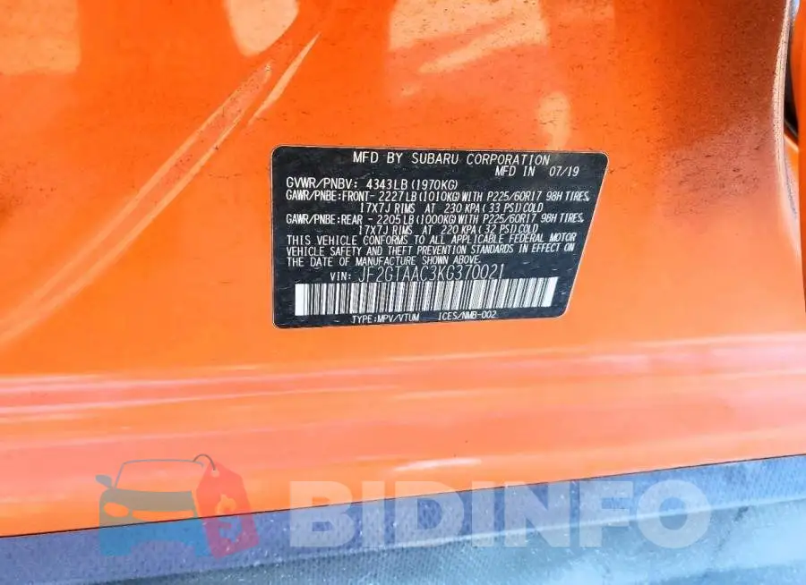 JF2GTAAC3KG370021 Photo# 13