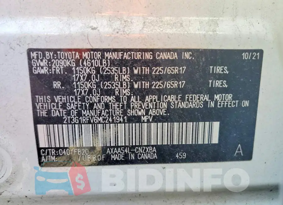 2T3G1RFV6MC241941 Photo# 14
