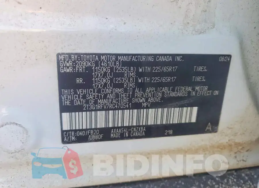 2T3G1RFV7RC470541 Photo# 12