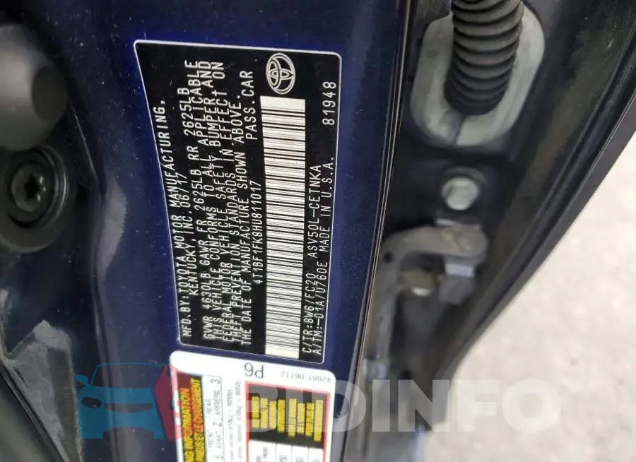 4T1BF1FK8HU811017 Photo# 12