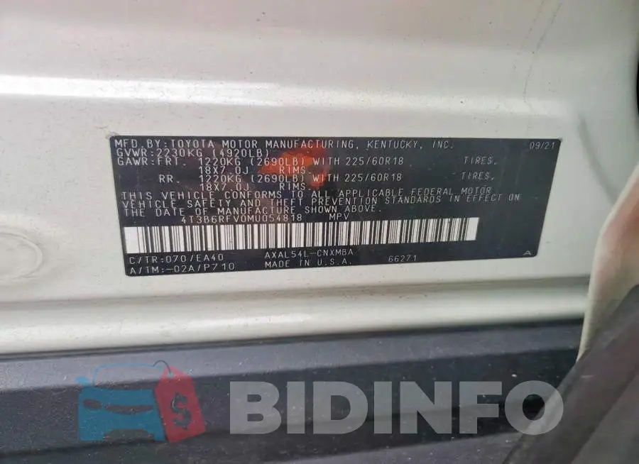 4T3B6RFV0MU054818 Photo# 14