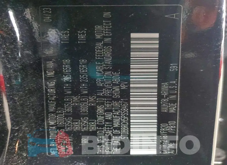 5TDBBRCH5PS584671 Photo# 14