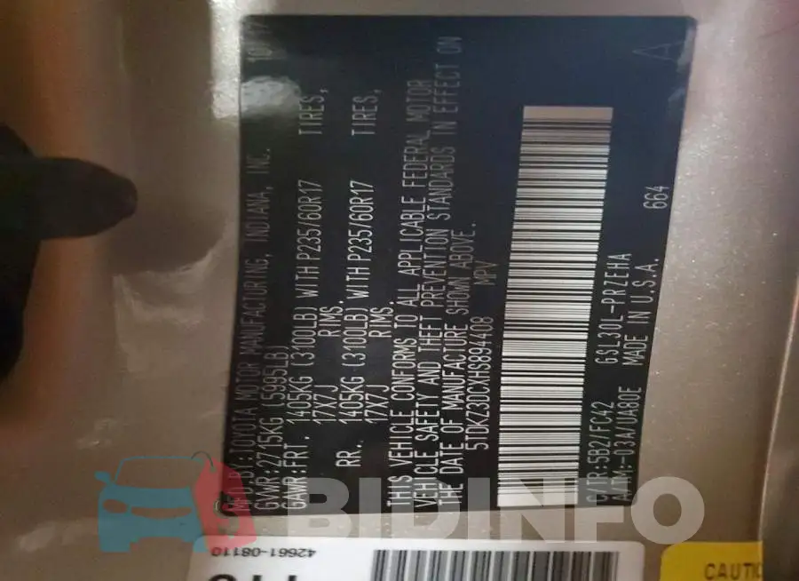 5TDKZ3DCXHS894408 Photo# 14