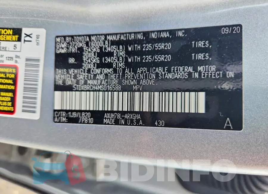 5TDXBRCH4MS016588 Photo# 14