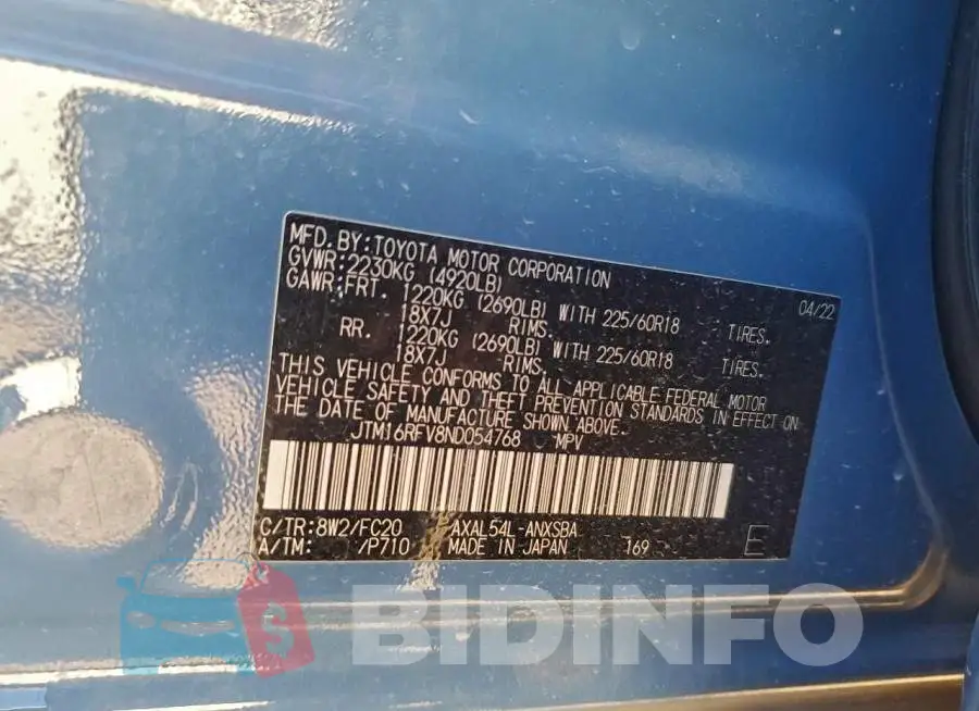 JTM16RFV8ND054768 Photo# 14